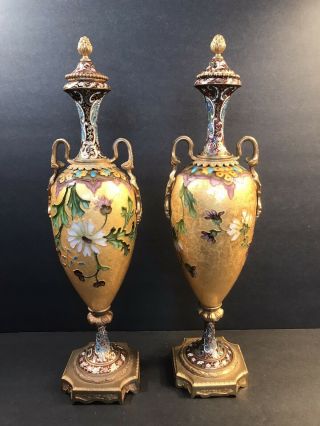 Antique French Porcelain Vase/ Cloisonne/ Sevres/ Signed/ Art Nouveau