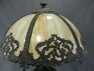 Antique 6 Panel Art Nouveau Era Caramel Slag Glass Iron Table Lamp Rewired 22 
