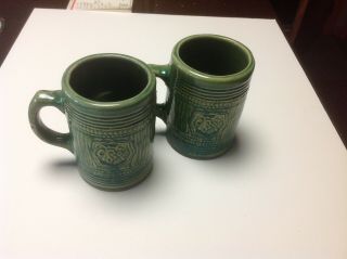Vintage Pottery Large Beer Coffee Mugs Green With Grapes And Leaves Set Of 2