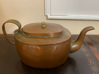 Unusual Shape Antique Copper Kettle Tea Coffee Pot Makers Mark On Bottom