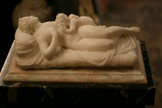 Antique Stunning Carved Marble Statue Figurine Cupid And Psyche 19c.