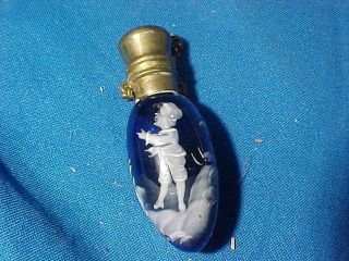 Early 20thc Art Nouveau Era Mary Gregory Cobalt Blue Chatelaine Perfume Bottle