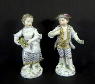 Two 5.  5 " Porcelain Figurines,  Boy And Girl,  By Meissen,  Germany,  Circa 1763 - 74