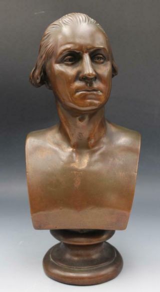 Antique Clad Bronze Bust Of George Washington After Jean Antoine Houden