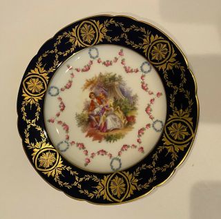 Antique Dresden Hand Painted Plate Courting Couple Carl Thieme Signed 9.  5”