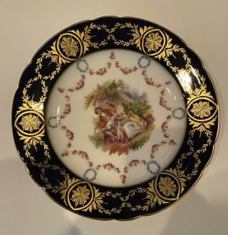 Antique Dresden Hand Painted Plate Courting Couple Carl Thieme Signed 9.  5” 2