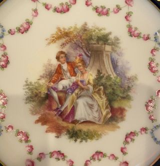 Antique Dresden Hand Painted Plate Courting Couple Carl Thieme Signed 9.  5” 3