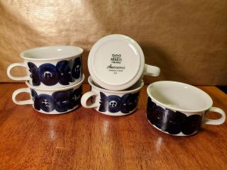 Arabia Of Finland " Anemone " Coffee Cups/mugs Set/5 Cobalt Blue Ulla Procope Vtg