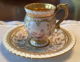 Antique Coalport Gold And Jeweled Tea Cup And Saucer Absolutely Stunning