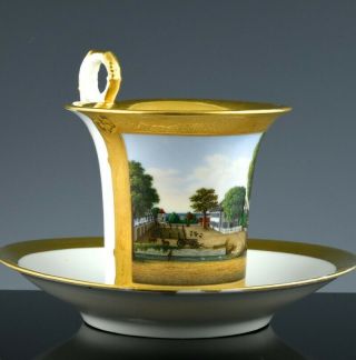 Museum Quality 19thc Kpm Berlin Topographical Porcelain Large Tea Cup Saucer 2
