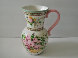 Laura Ashley 7 1/4 " Rose Bouquet Ftd Pitcher / Vase