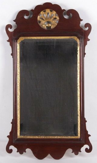 Diminutive Period Queen Anne Chippendale Carved Gilded Mirror 18th C