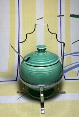 Htf Vintage Fiesta Marmalade Jar With Holder Green