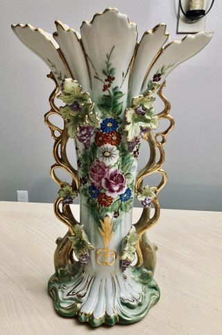 Huge Antique Old Paris French Porcelain Vase 17.  5” Tall 19th Century