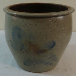 Antique Shenfelter 1 Gal.  Crock Blue Tulip Decorated Reading,  Pa.
