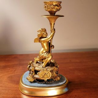 French Louis Xvi Gilt Bronze Putti Candle Holder