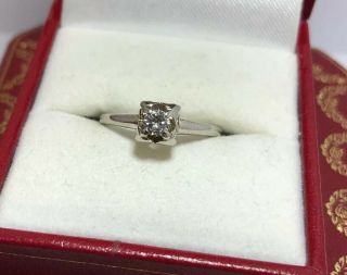 Antique 14k White Gold 1/5 Ct Diamond Wedding Solitaire Vintage Bali Ring 6 1/4