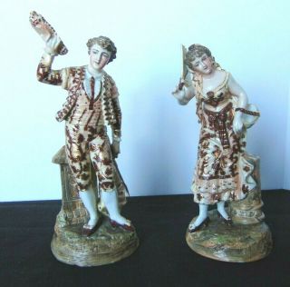 Rare Triebner,  Ens & Eckert Volkstedt Hand Painted Man & Woman 1877 - 1894 Germany