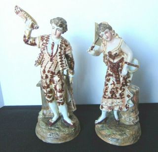 Rare Triebner,  Ens & Eckert Volkstedt Hand Painted Man & Woman 1877 - 1894 Germany 2