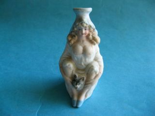 Vintage German Bisque Miniature Risque Naughty Woman With Her Pussycat Parfume