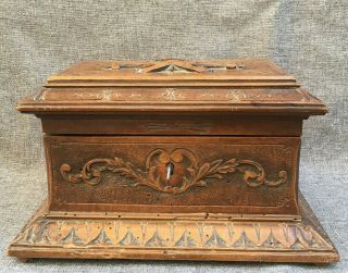 Big antique black forest jewelry box made of wood early 1900 ' s Germany woodwork 2