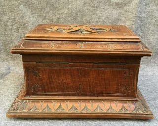 Big antique black forest jewelry box made of wood early 1900 ' s Germany woodwork 3
