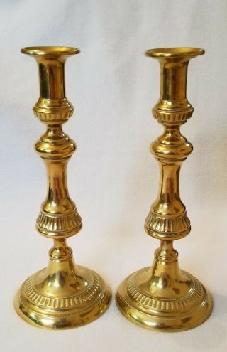 C.  1830 - 1840 Pair English Brass Wedding Ring Push - Up Candlestick Holders 12 - 1/4 "