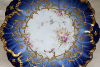 French Limoges Porcelain Gold Blue Hand Painted Plate Louis XV Style Laviolette 2
