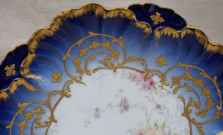 French Limoges Porcelain Gold Blue Hand Painted Plate Louis XV Style Laviolette 3