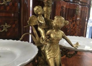 Figural Antique 19th century French bronze and porcelain plates centerpiece 5