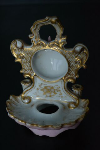 Antique Victorian Porcelain Pocket Watch Stand 19th C.  Old Paris Porcelain