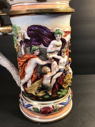 Antique Porcelain Capodimonte Lidded Beer Stein/ Tankard.  Italy C.  1900/ H : 15 “ 6