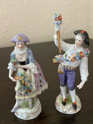 Antique Dresden/german Porcelain - Figurines With Meissen Style Flowers