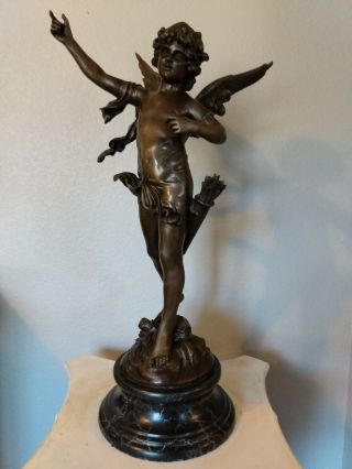 Bronze Sculpture with Marble base of Cupid Signed Aug Moreau Auguste 2