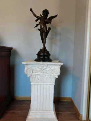Bronze Sculpture with Marble base of Cupid Signed Aug Moreau Auguste 3