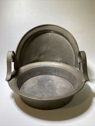 Large Antique 18/19th C Pewter Holder Dish Rare With Handles & Hallmarks