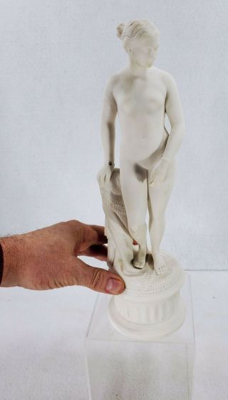 Antique Parian Ceramic Porcelain Figure Of Nude Slave Girl - After Hiram Powers
