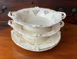 Two Antique Creamware Pottery Bowls English Staffordshire Pierced Reticulated