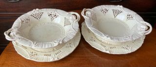 TWO ANTIQUE CREAMWARE POTTERY BOWLS ENGLISH STAFFORDSHIRE PIERCED RETICULATED 2