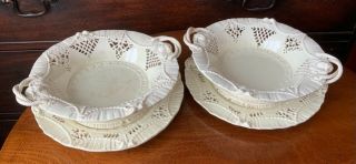 TWO ANTIQUE CREAMWARE POTTERY BOWLS ENGLISH STAFFORDSHIRE PIERCED RETICULATED 3