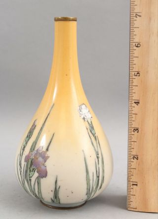 Antique Early 20thc Japanese Cloisonne Enamel Iris Flower Bud Vase