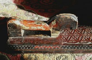 Antique 18th c.  Carved Norwegian Mangle Board (Dated 1765) with Paint 6