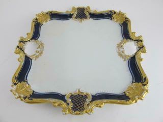 Meissen 19th Century Large Cobalt Blue Gold High Relief 2 Handle Serving Tray