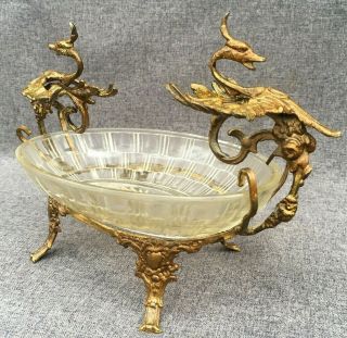 Small Antique French Napoleon Iii Bowl Cup 19th Century Gilded Bronze Chimeras