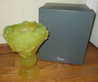 Daum Nancy France Crystal Art Glass Pate de Verre Large Mimosa Vase & Box 11.  75 