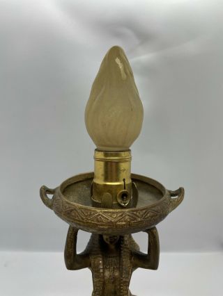 Vintage Art Deco Figural Lady Bronze Lamp Czech End Of Day Globe Antique 4