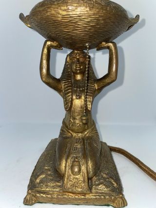 Vintage Art Deco Figural Lady Bronze Lamp Czech End Of Day Globe Antique 5