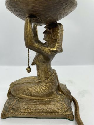 Vintage Art Deco Figural Lady Bronze Lamp Czech End Of Day Globe Antique 6