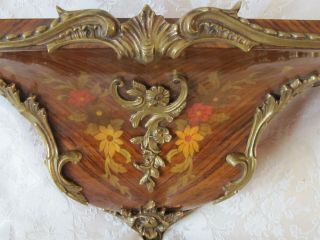 Ornate Vintage Italian Italy Marquetry Inlaid Wood Wall Shef W/gilt Brass Mounts