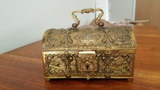 Antique Vintage Erhard & Sohne Gilded Brass Art Nouveau Jewelry Box With Key